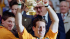 David Campese lifts the World Cup after the 1991 Rugby Union World Cup Final against England.