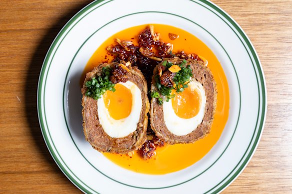 Scotch eggs with almond XO sauce at Love Shack.