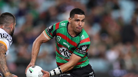 SYDNEY, AUSTRALIA - MAY 05: Cody Walker of the Rabbitohs runs the ball during the round nine NRL match between the South Sydney Rabbitohs and the Brisbane Broncos at Accor Stadium, on May 05, 2022, in Sydney, Australia. (Photo by Cameron Spencer/Getty Images)