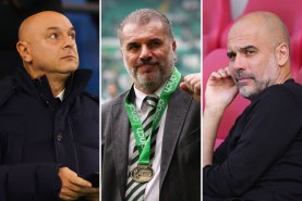 Tottenham chairman Daniel Levy, Celtic boss Ange Postecoglou, and Manchester City manager Pep Guardiola.