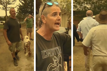 Scott Morrison getting heckled by community members in Cobargo.