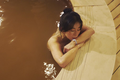 Hitting the hot tub at Club Med Kiroro Grand, Hokkaido.
