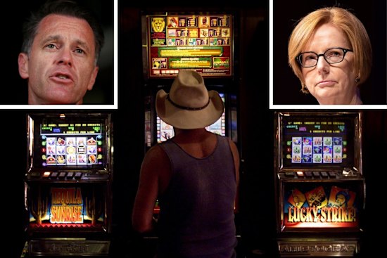 The problem with pokies: NSW Labor leader Chris Minns and former PM Julia Gillard.