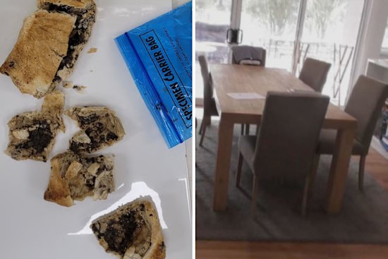 The beef Wellington lunch and the dinner table at Erin Patterson’s home.