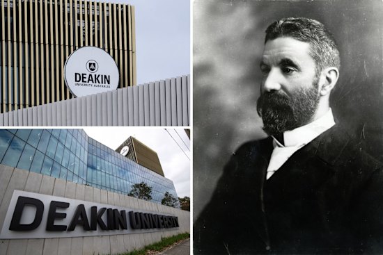 Deakin University’s Burwood campus and former prime minister Alfred Deakin.