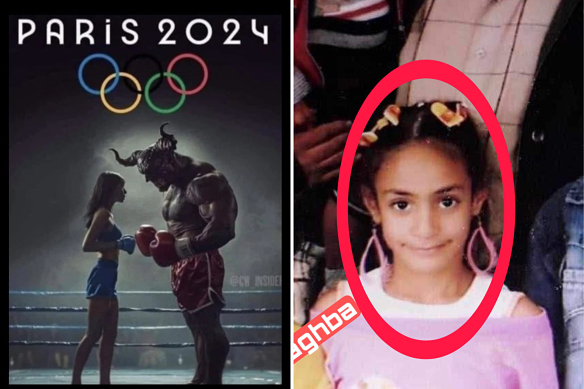 The two images that have been the centre of attention in the boxing gender war.