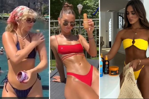 Still images from TikTok ads for Australian self-tanning products.