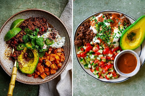 Katrina Meynink”s “fast and loose” mince base recipe stars in these four beef bowls.