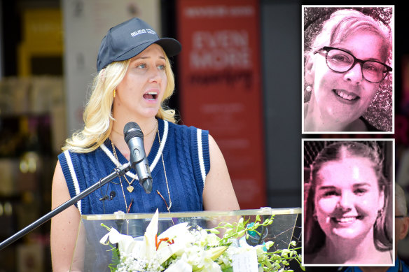 Ariel Bombara speaks at a domestic violence rally in Perth on Monday, November 25. Picture: Hamish Hastie