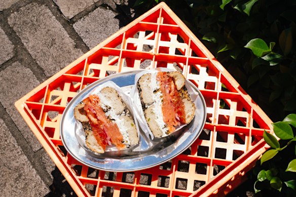 A traditional bagel loaded with lox at Hendrix Coffee Co in Cronulla. 