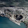 Historic view of the Ivigtût cryolite mine in southern Greenland, where Eclipse Metals has confirmed high-grade fluorite and identified gallium and a broader suite of critical minerals within the historic pit environment.