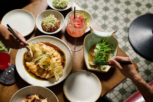 Masterstock poached chicken with scallion relish.