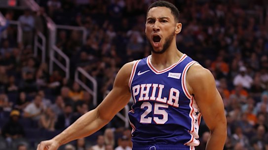 PHOENIX, ARIZONA - NOVEMBER 04: Ben Simmons #25 of the Philadelphia 76ers reacts after a slam dunk against the Phoenix Suns during the first half of the NBA game at Talking Stick Resort Arena on November 04, 2019 in Phoenix, Arizona.  NOTE TO USER: User expressly acknowledges and agrees that, by downloading and/or using this photograph, user is consenting to the terms and conditions of the Getty Images License Agreement (Photo by Christian Petersen/Getty Images)