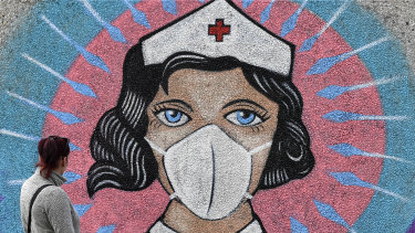A coronavirus mural honouring nurses in the battle against thre coronavirus.