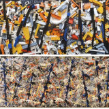 Art teacher Karen Vincent's Blue Poles in Lego above Jackson Pollock's version.