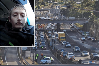 A Blockade Australia protest blocked the south-bound lanes of the Sydney Harbour Tunnel on Monday.