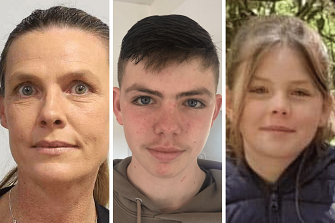Mellanie Kerry McNamara, 48 (left) and her children Kaelan Amir Myers, 13, and Ellah Rose Myers, 11.