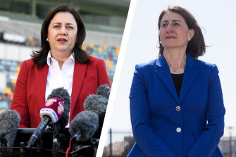 Resuming the beef: NSW Premier Gladys Berejiklian and Queensland Premier Annastacia Palaszczuk.