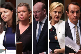 The five MPs who crossed the floor - Fiona Martin, Bridget Archer, Trent Zimmerman, Katie Allen and Dave Sharma.