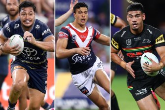 Rookie race: Jeremiah Nanai and Taylan May are the favourites while Joseph Suaalii (centre) misses out by one game.