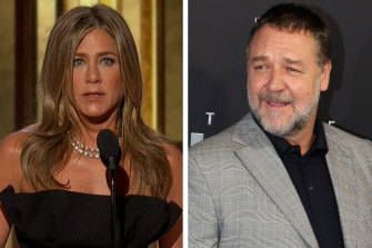 Jennifer Aniston spoke at the Golden Globes on behalf of Russell Crowe, who called to leaders to take action over climate change.