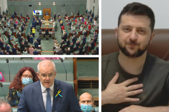 Ukraine’s President Volodymyr Zelensky received a standing ovation in the House of Representatives when he appeared on screen to address parliament. 