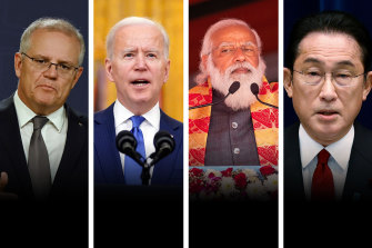 The leaders of the Quad - Scott Morrison, Joe Biden, Narendra Modi and Fumio Kishida.