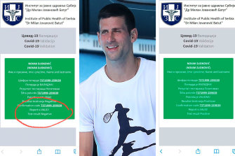 One of Novak’s Djokovic’s PCR test results showing a negative on government website pcr.euprava.gov.rs. One hour later, the link showed a positive result.