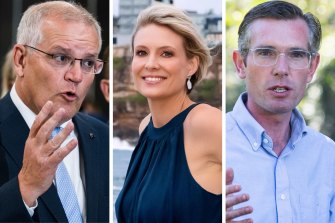 Prime Minister Scott Morrison, Katherine Deves and NSW Premier Dominic Perrottet.