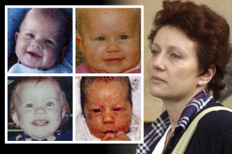 A younger Kathleen Folbigg and her children (clockwise): Patrick, Sarah, Caleb and Laura.