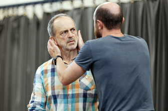 Jacek Koman and Josh McConville in rehearsal for Death of a Salesman at Sydney Theatre Company. 