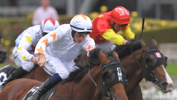 Tom Marquand rides Prague to victory in the Pago Pago Stakes.