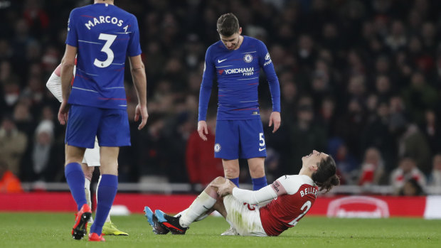 Pain: defender Hector Bellerin's season is over for Arsenal after suffering an ACL injury in the win over Chelsea.