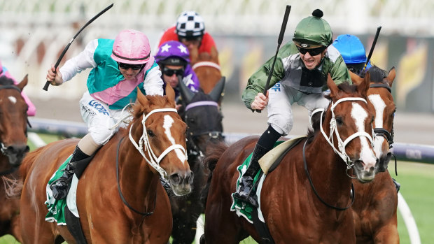 Jockey Jye McNeil rides Kings Will Dream to victory in the Turnbull Stakes.