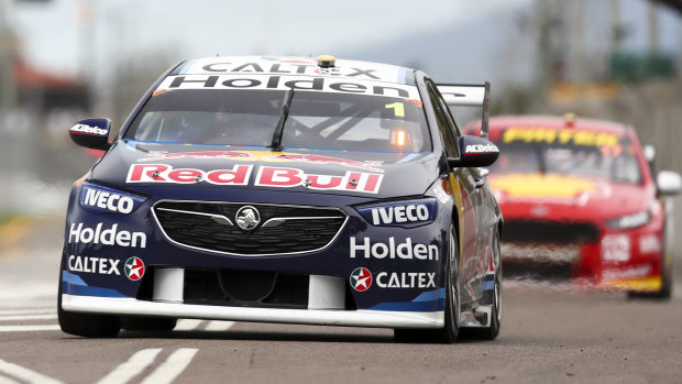 Front man: Jamie Whincup leads Scott McLaughlin of Shell V-Power Racing.