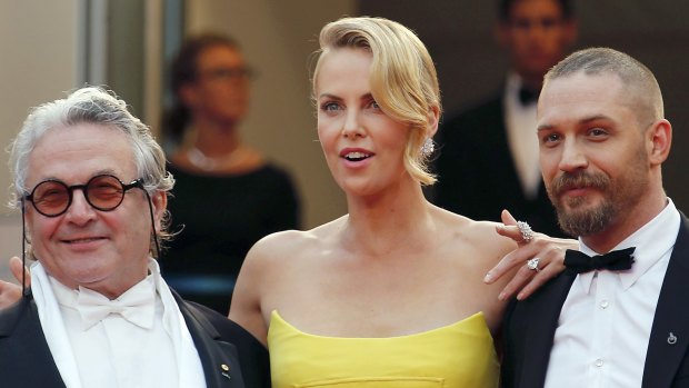 Director George Miller and stars Charlize Theron and Tom Hardy at the Cannes Film Festival in 2015.