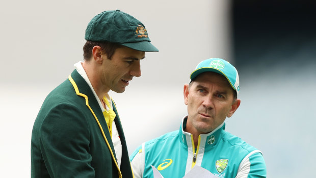 Pat Cummins and Justin Langer during their time as player and coach.