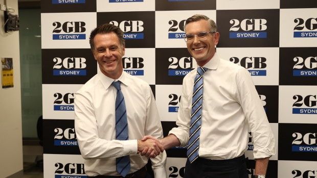 Opposition Leader Chris Minns and Premier Dominic Perrottet before the election debate at 2GB on Thursday.