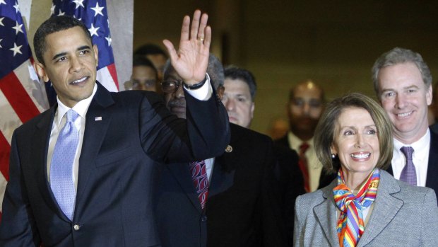 Former US president Barack Obama alongside veteran Democrat and strong legislator Nancy Pelosi.