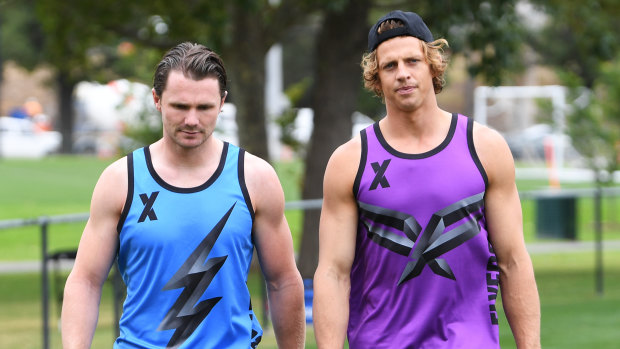 Think of the kids: Patrick Dangerfield and Nat Fyfe say AFLX is aimed at a younger audience.