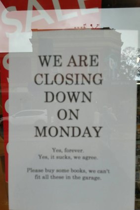 A sweet but sad sign in the window at the now-closed Oxford Street Books. 