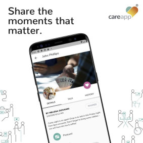 The CareApp interface is designed to share updates between older Australians in care, their support workers and family. 