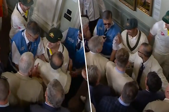 Usman Khawaja and David Warner confront fans at Lord’s.