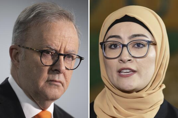 Prime Minister Anthony Albanese and Fatima Payman.