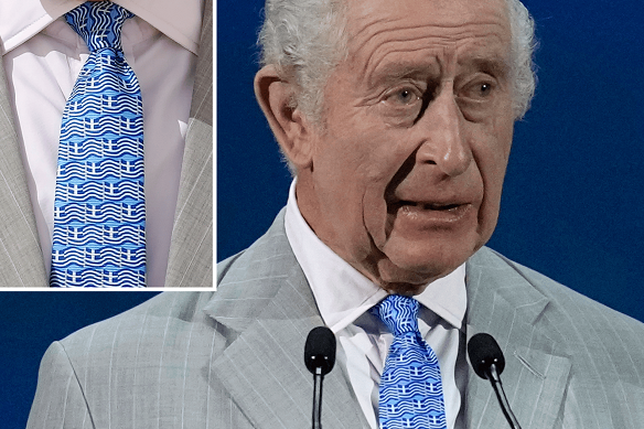 Sending a message? King Charles III sported a tie with a motif of the Greek flag during the opening ceremony of the COP28 Climate Summit in Dubai.