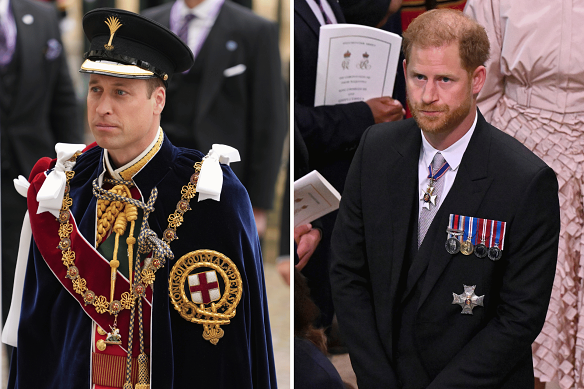 Prince William and brother Prince Harry at the coronation ceremony.