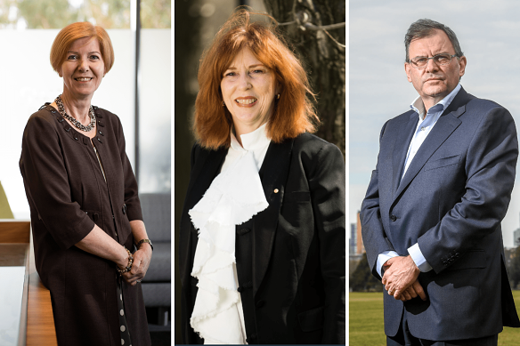 Victoria’s three highest-paid vice chancellors (from left): Pascale Quester of Swinburne University, Margaret Gardner of Monash University and Duncan Maskell of the University of Melbourne.