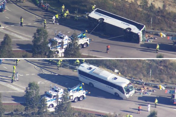 A salvage operation at the crash site in the Hunter Valley on Monday.