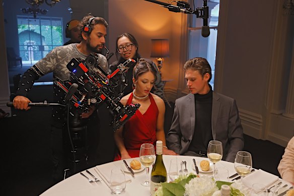 Selina Yurou Zhang on the set of Turtle Media’s Fake it Till We Make it vertical micro-drama.