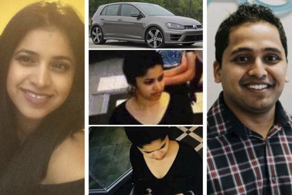 Preethi Reddy (left and centre) captured on CCTV footage in McDonald's and her ex-boyfriend Harshwardhan Narde.